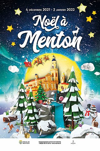 Affiche de Noël à Menton, version [décrivez la version spécifique si nécessaire]